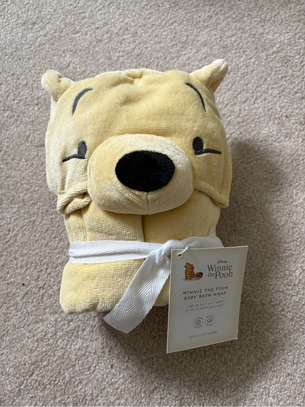 Pottery Barn Kids Winnie the Pooh Yellow Hooded Baby Bath Wrap